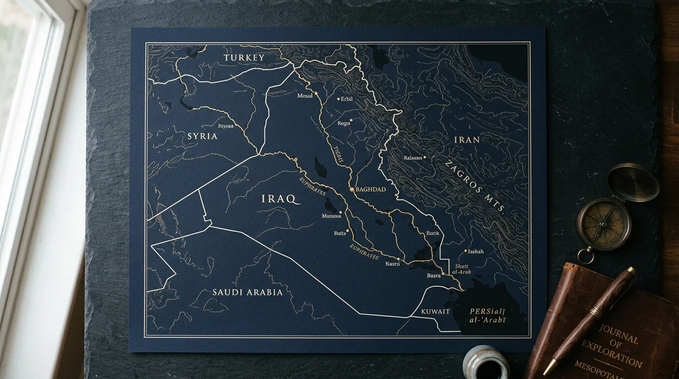 Map of Iraq rivers topographic
